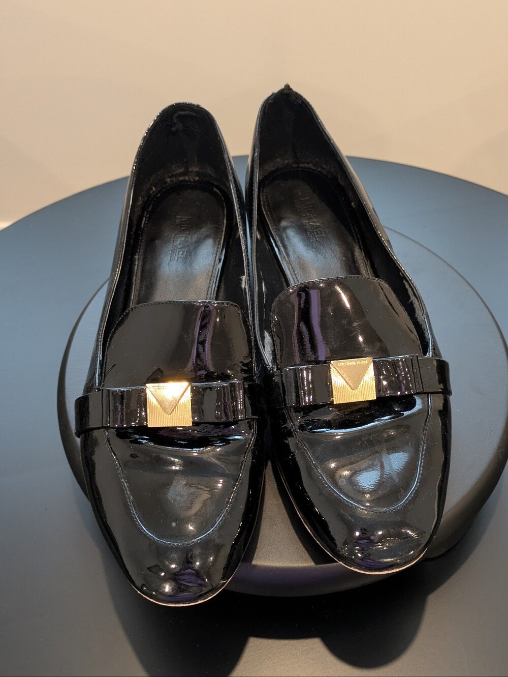 Black Patent Loafers with Gold Accent - Women's